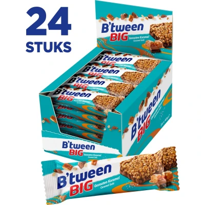 Afbeelding van B&#039;tween BIG Gezouten Karamel Mueslirepen 24 stuks x 40 gram Voordeelverpakking