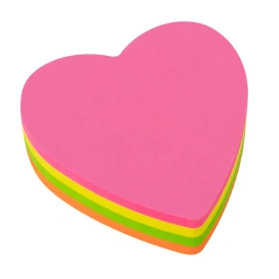 Afbeelding van Zelfklevend notitieblok, afneembaar, 70 x mm, hart, 4 fluorescerende kleuren met 200 vellen