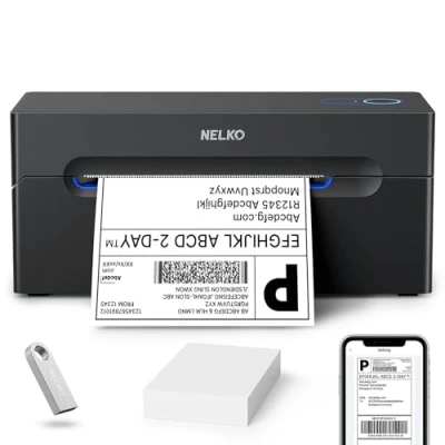 Afbeelding van Nelko Bluetooth thermische labelprinter, 4x6 draadloze verzendlabelprinter voor kleine bedrijven, ondersteunt Android, iPhone en Windows, veel gebruikt