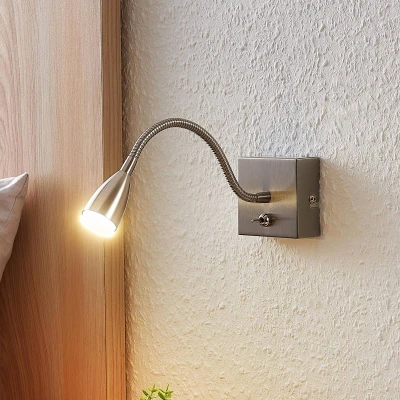 Afbeelding van Lindby LED wandlamp 1licht ijzer, kunststof H: 7 cm gesatineerd nikkel Inclusief lichtbron