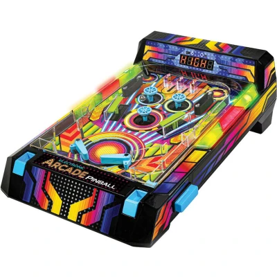Afbeelding van #Winning Arcade Deluxe Neon Flipperkast Speelkast Mini Pinball Machine Elektrische Scoreteller Inclusief LED en Geluiden 80328