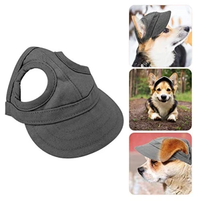 Afbeelding van Honkbalpet voor honden, sportmuts kat, outdoor, modieus, zonnehoed, verstelbaar, gestreept, zomer, reizen, hoed met oorgaatjes (M zwart)