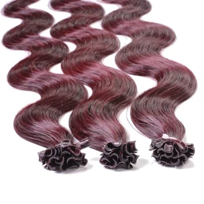 Afbeelding van hair2heart Extensions echt haar bondings gegolfd 25 strengen 0.5g 40cm Burgundy