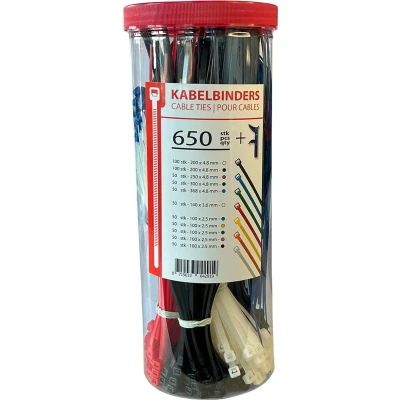 Afbeelding van Kortpack 650 Kabelbinders In Diverse Maten En Kleuren + Aanspantool (650 Stuks)