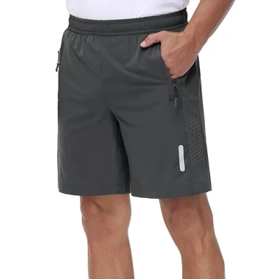 Afbeelding van Rvinroo Sportshorts voor heren, sneldrogend, ademende hardloopshorts met ritszak, Donkergrijs, XXL