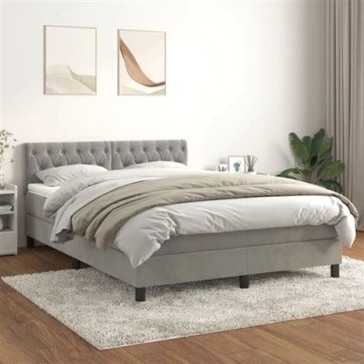 Afbeelding van vidaXL Boxspring met matras fluweel lichtgrijs 140x190 cm