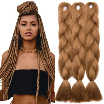 Afbeelding van TESS 24 inch vlechten, extensions, kunsthaar, crochet jumbovlechten, synthetisch haar, ombre, 1 stuk, 100 g/bundel, 60 cm, kastanjebruin