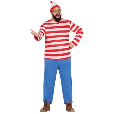 Afbeelding van Guirca Where&#039;s Wally Kostuum Gaat Hiken Man Blauw, Rood, Wit / Beige Maat 54 56 Carnavalskleding Verkleedkleding
