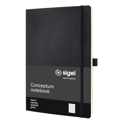 Afbeelding van Sigel Si Co310 Notitieboek Conceptum Pure Softcover A4 Zwart Geruit