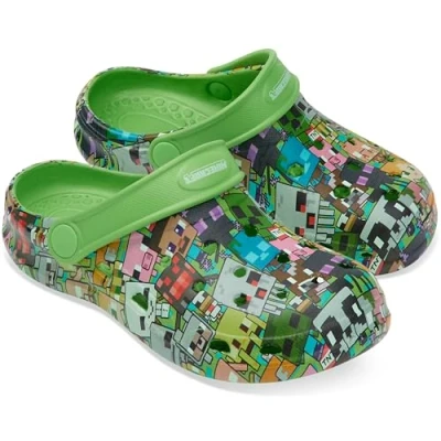Afbeelding van Minecraft Clogs voor jongens, kinderpantoffels tuin, strand, zwembad cadeau idee, Patroon met groene print