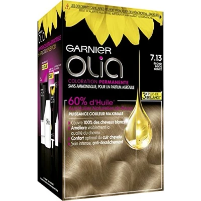Afbeelding van Garnier Olia Permanente haarkleur, zonder ammoniak, met natuurlijke bloemoliën, donkerbeige blond (7.13), 1 stuk