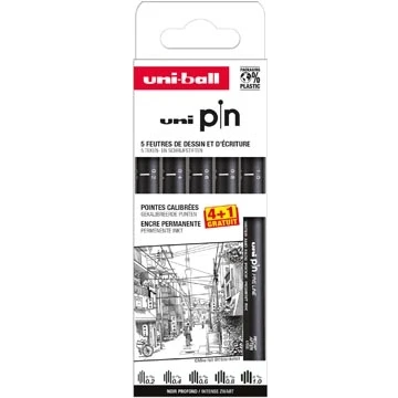 Afbeelding van Uni Pin fineliner, gekalibreerde punten, zwart, 0,2 0,4 0,6 0,8 1,0 mm