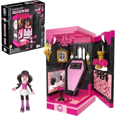 Afbeelding van MEGA Monster High Draculaura Biblio Crypt bouwset, met 301 delen, beweegbaar figuur, voor verzamelaars, HXJ88