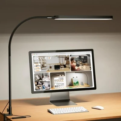 Afbeelding van SKYLEO bureaulamp 85 cm flexibele zwanenhals 5 kleurmodi x 11 helderheidsniveaus 1300 lm timer en geheugenfunctie 12 W zwart