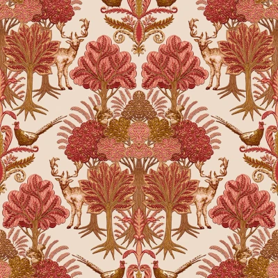Afbeelding van Dutch Wallcoverings Tapestry Nordic Deer Forest Red TP422304