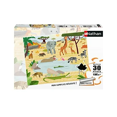 Afbeelding van Nathan Kinderpuzzel 30 stukjes de Dieren van savanne Meisje of jongen vanaf 4 jaar Hoogwaardige puzzel dik en duurzaam karton 86383