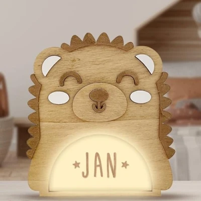 Afbeelding van WONDEE Vintiun Gepersonaliseerd cadeau voor baby&#039;s, geboorte, [4 modellen] Nachtlampje baby&#039;s en kinderen, personaliseerbaar, egel bedlampje slaapkamer, decoratie jongens,