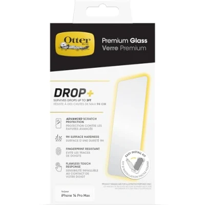 Afbeelding van OtterBox Premium Glass displaybescherming voor iPhone 14 Pro, gehard glas, geavanceerde krasbescherming, valbestendig tot 0,9 m, antimicrobiële bescherming