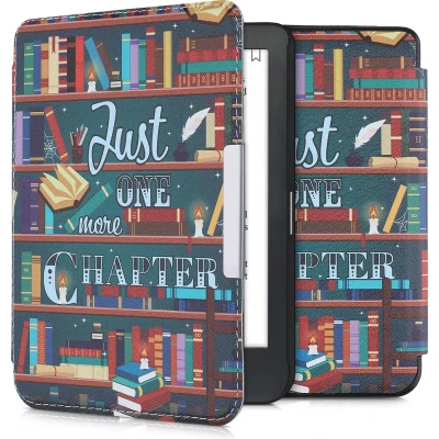 Afbeelding van kwmobile E reader hoesje geschikt voor Kobo Clara HD hoes flip case met magnetische sluiting Ereader cover bibliotheek design in meerkleurig