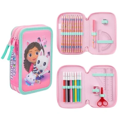 Afbeelding van Gabby&#039;s Dollhouse Gabby en het magische huis voor kinderen, meisjes, met vak viltstiften, Roze, schooletui