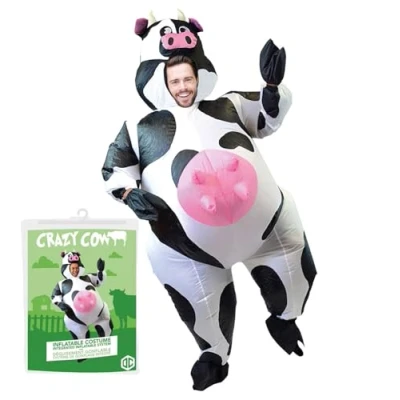 Afbeelding van Opblaasbaar kostuum gekke koe Insolite Crazy Cow Premium kwaliteit Volwassen grootte Polyester Aangenaam om te dragen Duurzaam Opblaassysteem incl. Originele Cup®