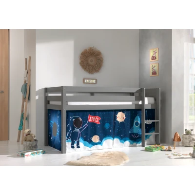 Afbeelding van LUCEVI Pino Halfhoogslaper H115CM + Ladder Space Shuttle Gordijntjes Grijs 90x200 cm