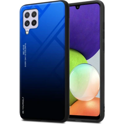 Afbeelding van Cadorabo Hoesje geschikt voor Samsung Galaxy A22 4G / M22 M32 in BLAUW ZWART Tweekleurige beschermhoes van TPU silicone Case Cover en achterzijde gehard glas