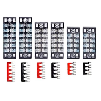 Afbeelding van HUAZIZ 6 stuks schroefklemmenblok 4/5/6 positie dubbele rij schroefbandschroef klemmenblok barrière + rood en zwart strip terminal aansluitstrip voorgeïsoleerd