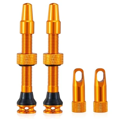 Afbeelding van Presta ventielstangen zonder binnenband voor fiets, oranje, geïntegreerd demontagegereedschap (44 mm), 2 stuks