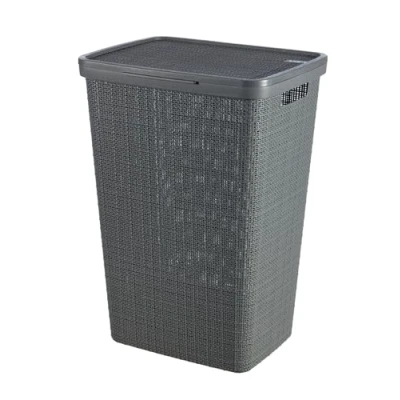 Afbeelding van Curver Wasmand Met Deksel Jute Look 58L Donkergrijs