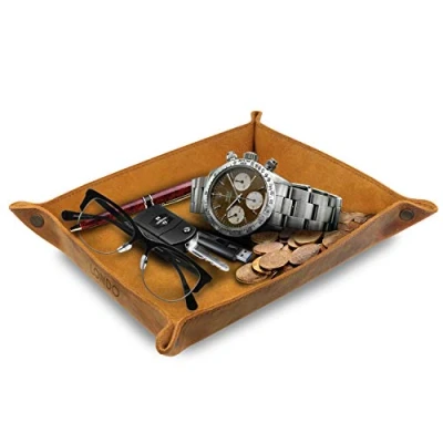 Afbeelding van Londo Lege tas van echt leer praktische opbergdoos voor portefeuilles, horloges, sleutels, munten, mobiele telefoons en kantooruitrusting (camel)