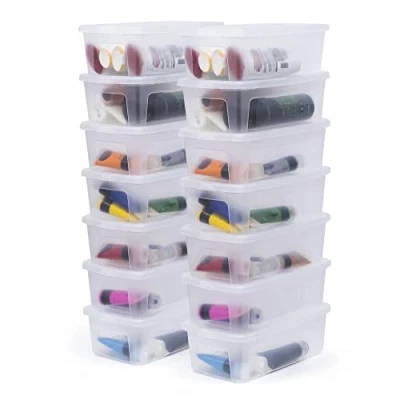 Afbeelding van Iris Ohyama, MCB 5 Kleine opbergdoos, multifunctioneel, l, 14 stuks, gemakkelijk te sluiten, stapelbaar, van transparant kunststof, voor kleding, planken, school, organisatie, speelgoed,