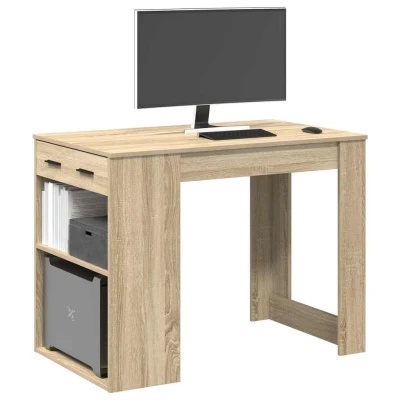 Afbeelding van vidaXL Bureau met lade&amp;plank 102x62x77,5 cm bewerkt hout sonoma eiken