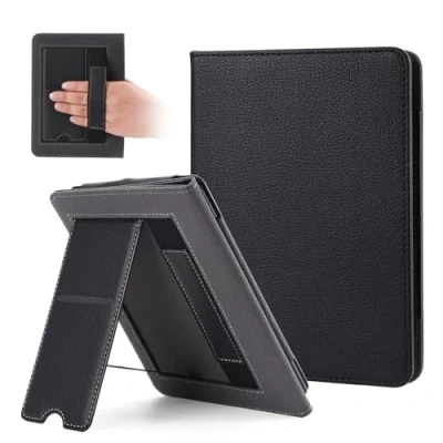 Afbeelding van Beschermhoes voor Kindle Paperwhite 11e generatie 2021, magnetisch, 6,8 inch, met kaartenvak, polsband en automatische slaap /waakfunctie, 2024, zwart