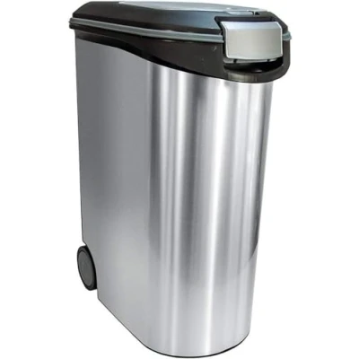 Afbeelding van Curver Droogvoerbak,20 kg/54 l, grote, luchtdichte anti geuropslag voor kattenvoer, container met wielen en scheidingsgrepen, 28 x 49 61 cm wit