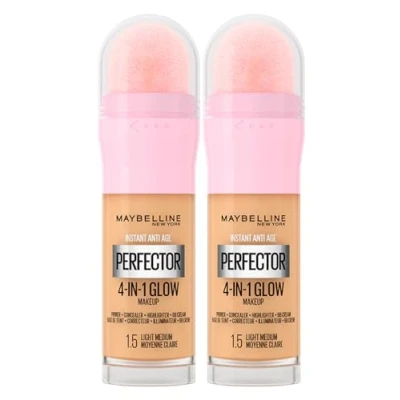 Afbeelding van Maybelline New York Instant Age Perfector Glow 4 in 1 Concealer BB Cream Verhelderende Primer Kleur 1,5 Light Medium met spons om aan te brengen, 2 flessen van 20 ml