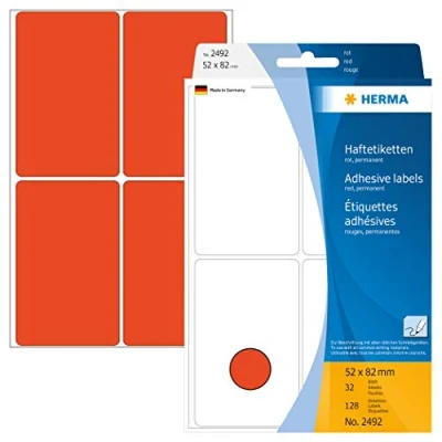 Afbeelding van Etiket HERMA 2492 52x82mm rood 128stuks