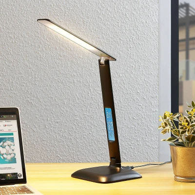 Afbeelding van Lindby LED bureaulamp met dimmer 1licht kunststof, metaal H: 34 cm zwart Inclusief lichtbron
