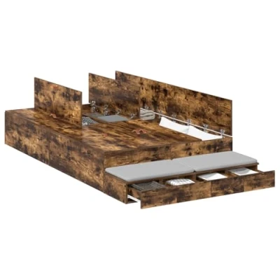 Afbeelding van vidaXL Opslag Bedframe Gerookt eiken Bewerkt hout 120 x 190 cm