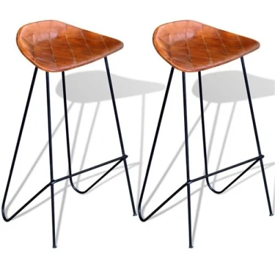 Afbeelding van Barstoelen 2 st echt leer zwart en bruin