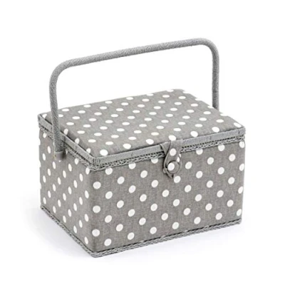 Afbeelding van Hobby Gift Exclusieve grote naaidoos, opbergdoos voor handwerk, accessoiredienblad, pad, handvat van pvc, 23,5 x 31 20 cm, grijs gestippeld