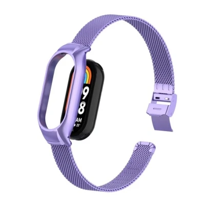 Afbeelding van Milanese bandje met case Lila Xiaomi Smart band 8