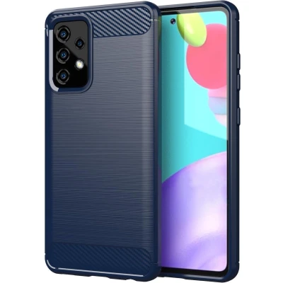 Afbeelding van Cadorabo Hoesje geschikt voor Samsung Galaxy A72 4G / 5G in BRUSHED BLAUW Beschermhoes van flexibel TPU siliconen roestvrij staal carbonvezel look Case Cover