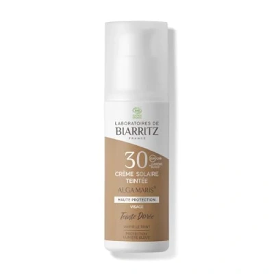 Afbeelding van Laboratoires de Biarritz Gezichtsgetinte zonnecrème Goud LSF30 ALGA MARIS® Gecertificeerd Biologisch Gehydrateerd, frosted, zorgt voor een gezonde uitstraling 50 ml