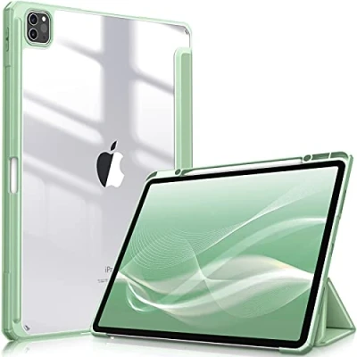 Afbeelding van Fintie Hoes voor iPad Pro 12.9 2021 (5e Generatie)/ 2020/2018 [Ingebouwde Penhouder] Schokbestendige Cover met Transparant Harde Schaal Terug Beschermhoes, Pastel Groen