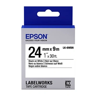 Afbeelding van Epson, Etiketteringstape, LK 6WBVS Vinyl (2.40 cm, Zwart)