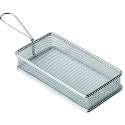 Afbeelding van Miniatuur braadmand van roestvrij staal voor frietjes, krullen, uien etc. 21,5 x 10,5 cm, hoogte 4,5 handvat 9,5 cm