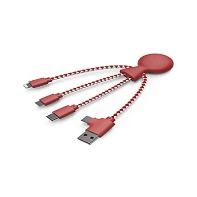 Afbeelding van Xoopar 4 in 1 Multi USB kabel Mr Bio Duurzame Universele oplader voor Apple iPhone Samsung Google Huawey Xiaomi OnePlus LG Kindle (rood)