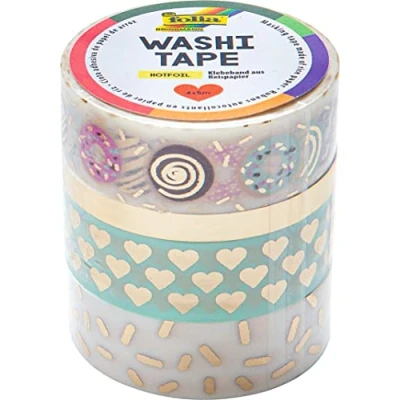 Afbeelding van Washi tape Folia hotfoil goud 3x 15mmx5m 1x 10mmx5m 3 designs