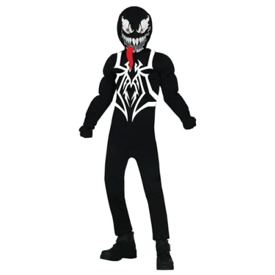 Afbeelding van Guirca Giftige Spinnenheld Venom Kind Kostuum Zwart 10 12 jaar Halloween Verkleedkleding